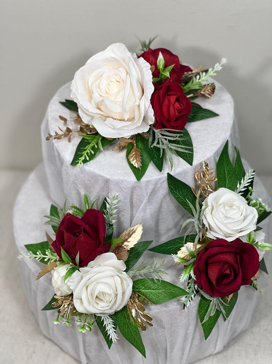 White Red Cake Decoration Wedding Cake Topper Red Flower Cake Arrangements White Red Gold Cake Decoration Ivory Red Flower Cake Decor Gold