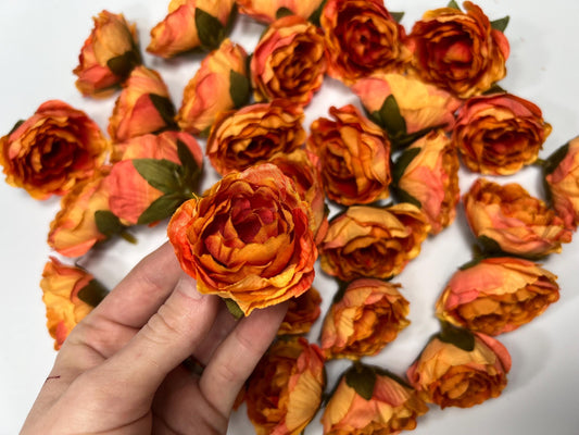 Orange Flower Heads Artificial Wedding Burnt Orange Flowers 2” Peony Flower Head Terracotta Wedding Supplies Craft Head Rose Orange