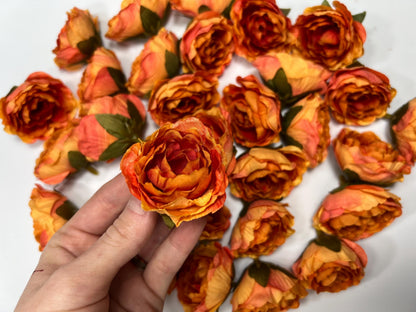 Orange Flower Heads Artificial Wedding Burnt Orange Flowers 2” Peony Flower Head Terracotta Wedding Supplies Craft Head Rose Orange
