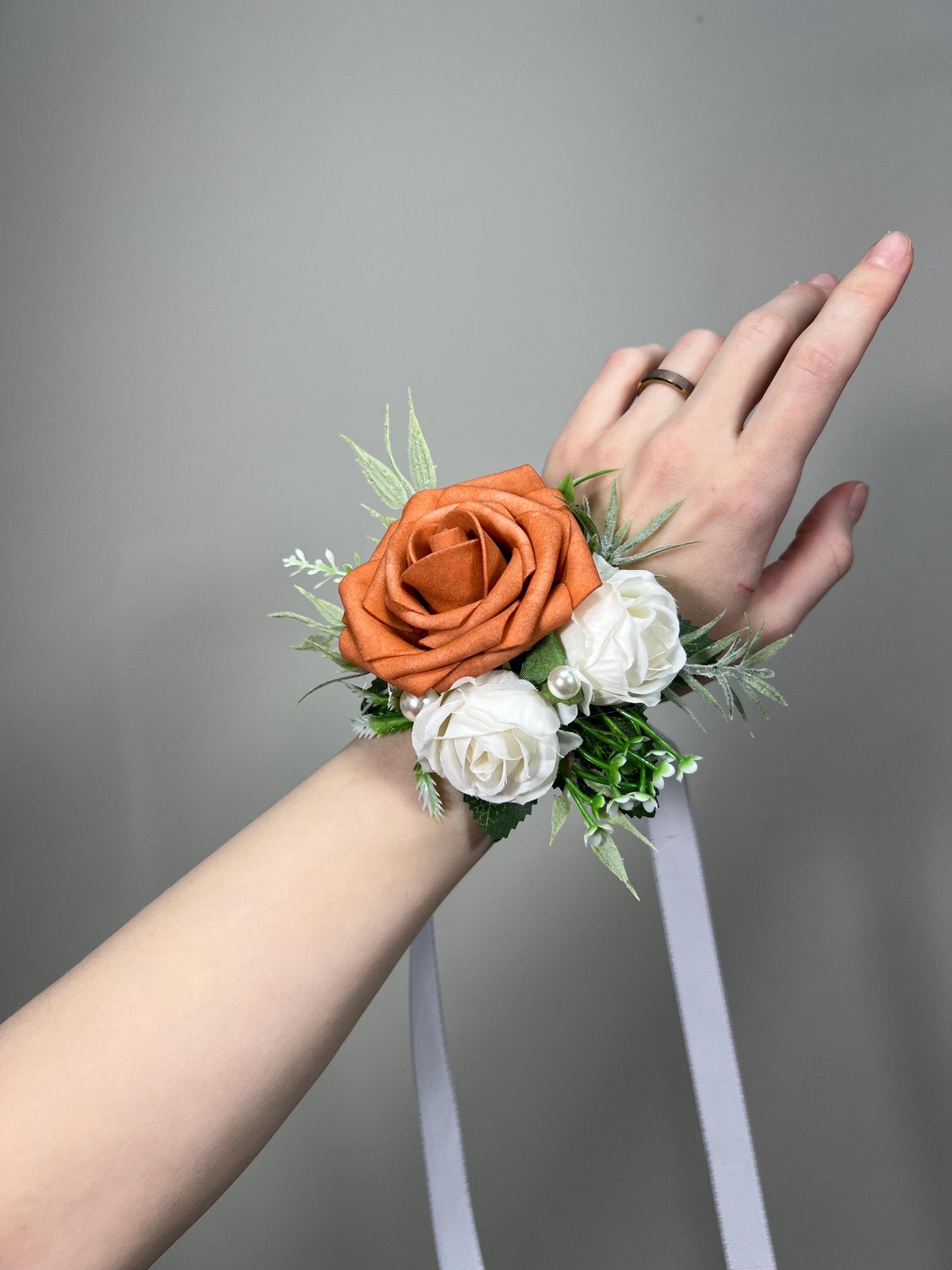Orange Corsage Wedding Corsage Terracotta Wrust Corsage Rust Wedding Ivory Burnt Orange Corsage Orange White Pearl Artificial Flower