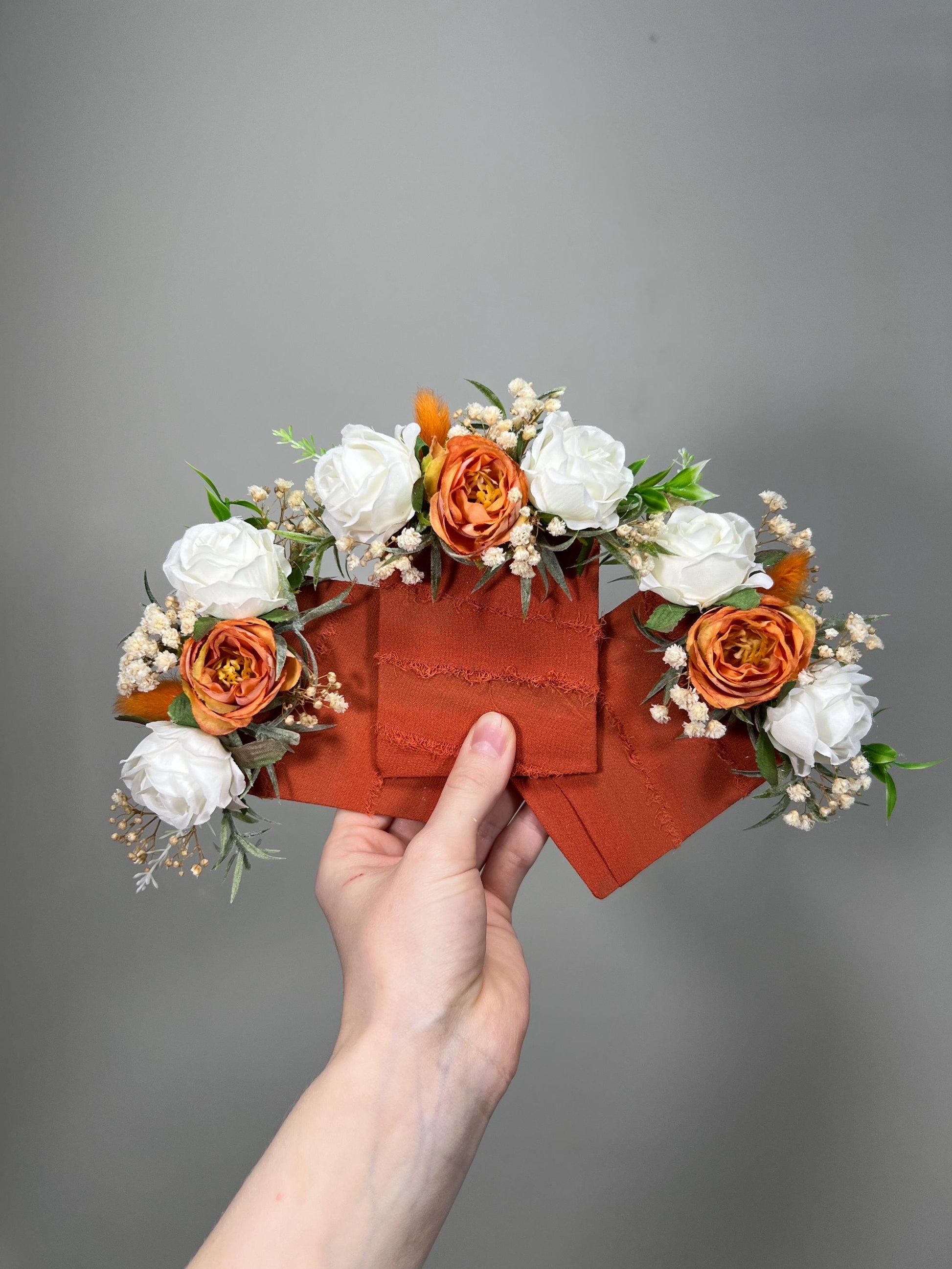 Terracotta Pocket Boutonniere Wedding Groom Burnt Orange Boutonnière Square Groomsmen White Rust Ivory Pocket Boutonniere Artificial Flowers