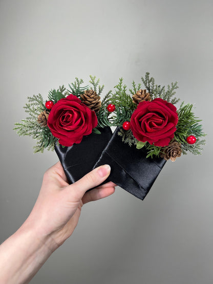 Pocket Boutonniere Christmas Red Wedding Groom Red Pocket Boutonnières Groomsmen Square Boutonnière Pocket Red Winter Pine Cone Christmas