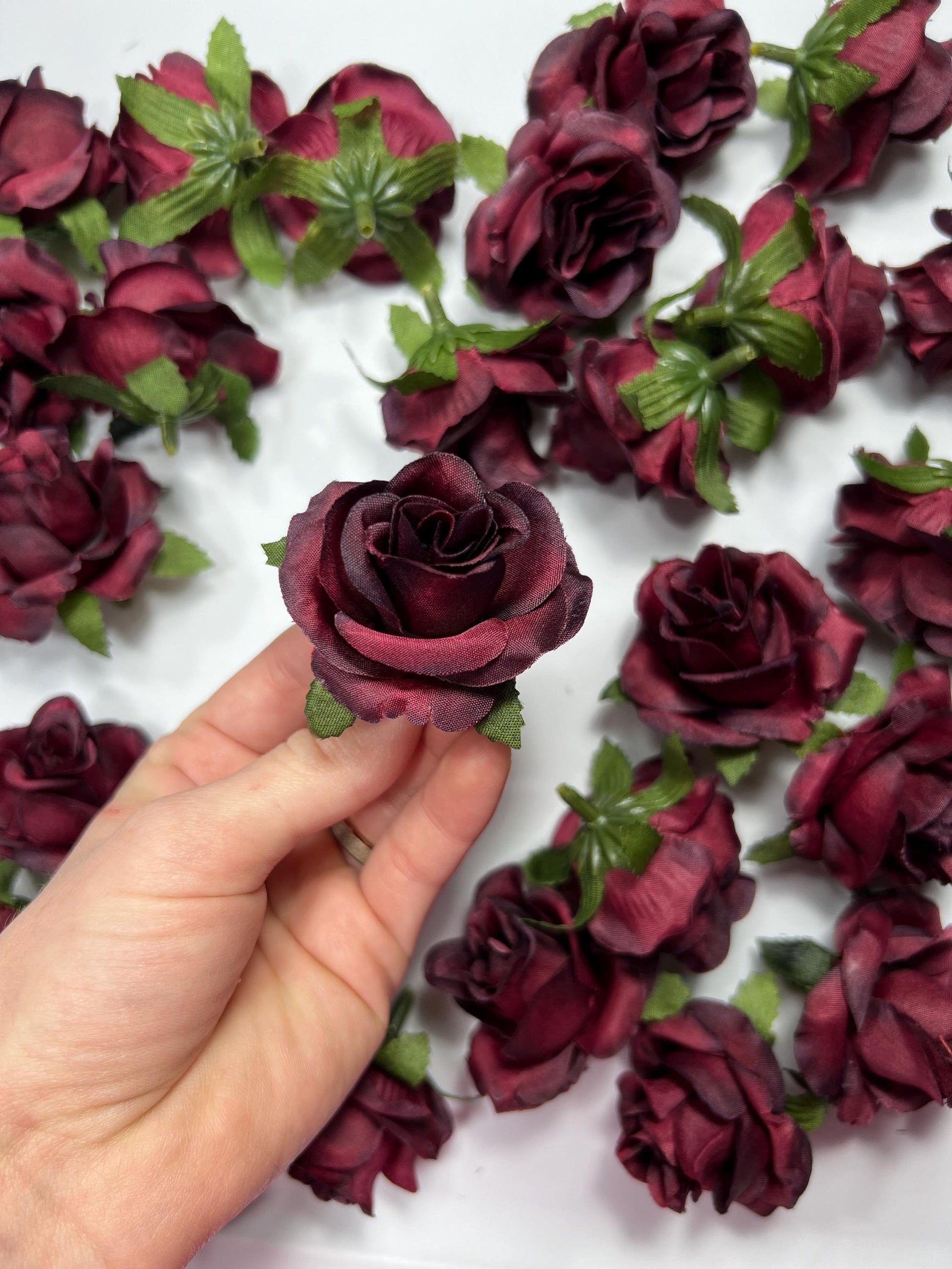 Burgundy Flower Head Wedding Burgundy Flower Heads Rose 1.5" Maroon Wedding Craft Supplies Burgundy Artificial Rose Head Wine Red