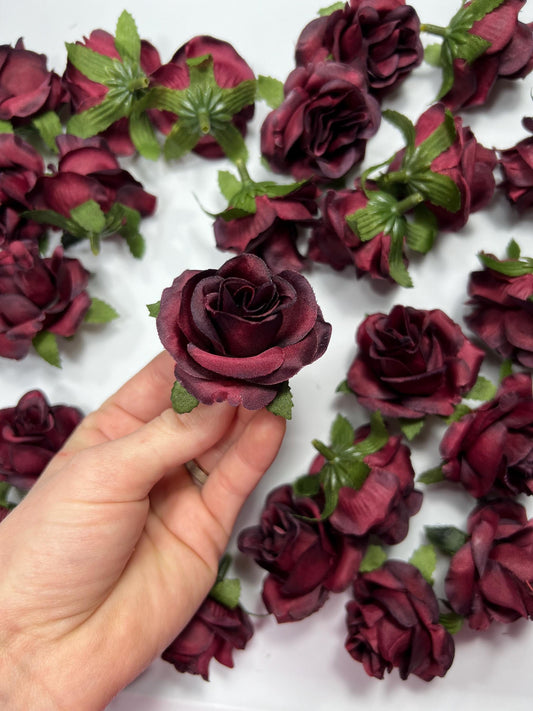 Burgundy Flower Head Wedding Burgundy Flower Heads Rose 1.5" Maroon Wedding Craft Supplies Burgundy Artificial Rose Head Wine Red