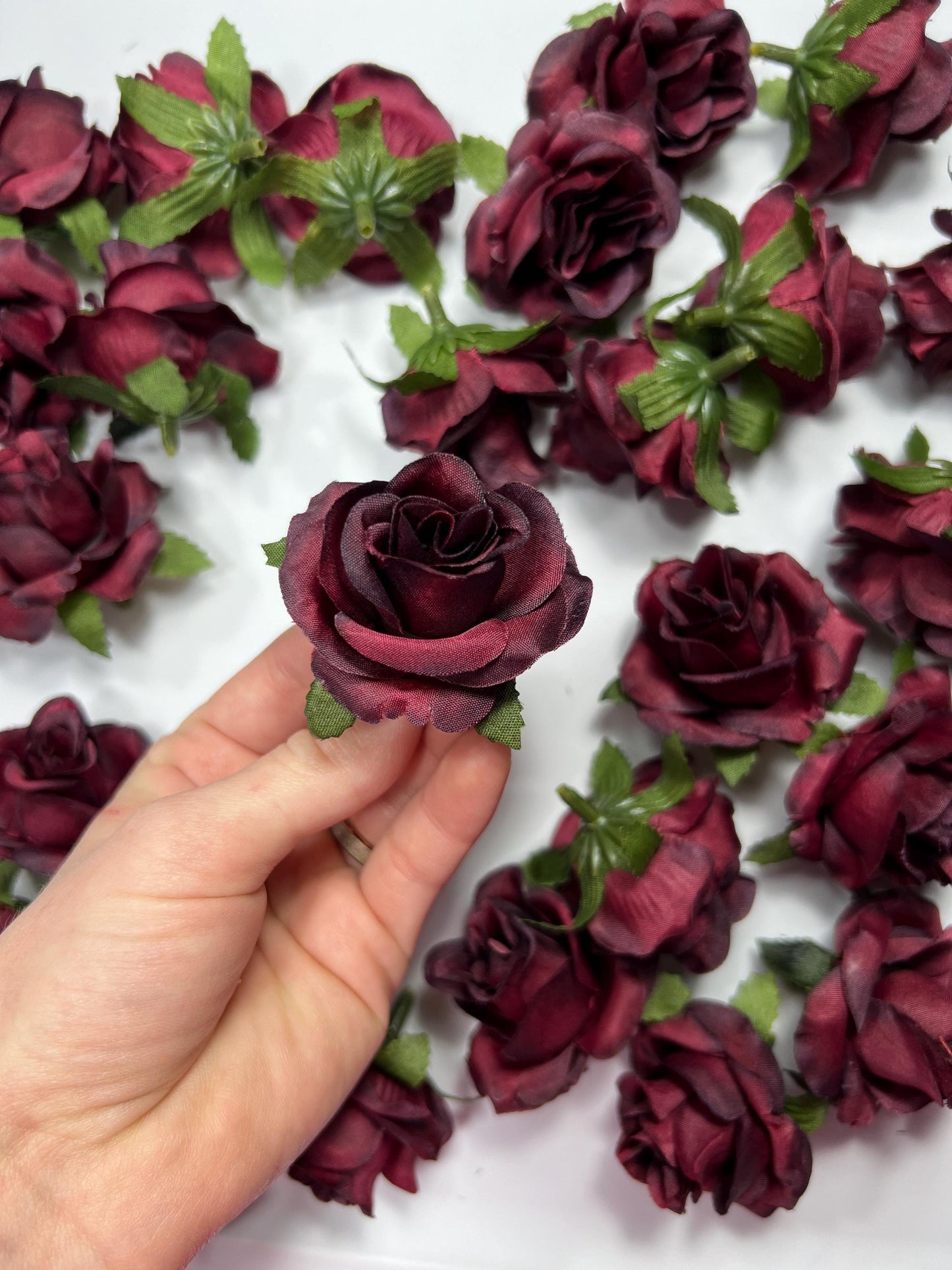 Burgundy Flower Head Wedding Burgundy Flower Heads Rose 1.5" Maroon Wedding Craft Supplies Burgundy Artificial Rose Head Wine Red