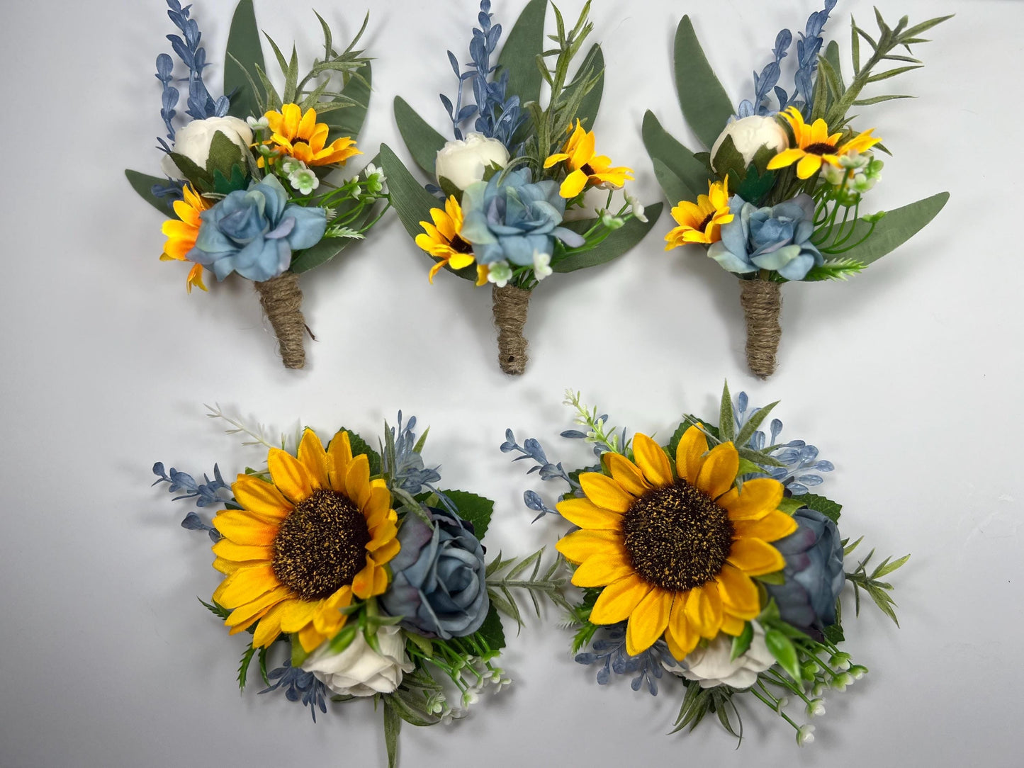 Sunflower Dusty Blue Bouquet Wedding Cascading Sunflower Bridal Bouquet Dusty Blue Cascade Bridesmaids Bouquet Yellow Sunflowers Blue