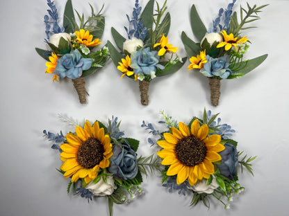 Sunflower Flower Crown Blue Wedding Rustic Yellow Sunflower Flower Crown Bridal Bridesmaids Dusty Blue Baby Breath Artificial Flower White