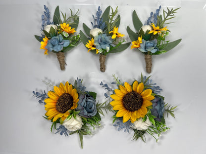 Sunflower Flower Crown Blue Wedding Rustic Yellow Sunflower Flower Crown Bridal Bridesmaids Dusty Blue Baby Breath Artificial Flower White