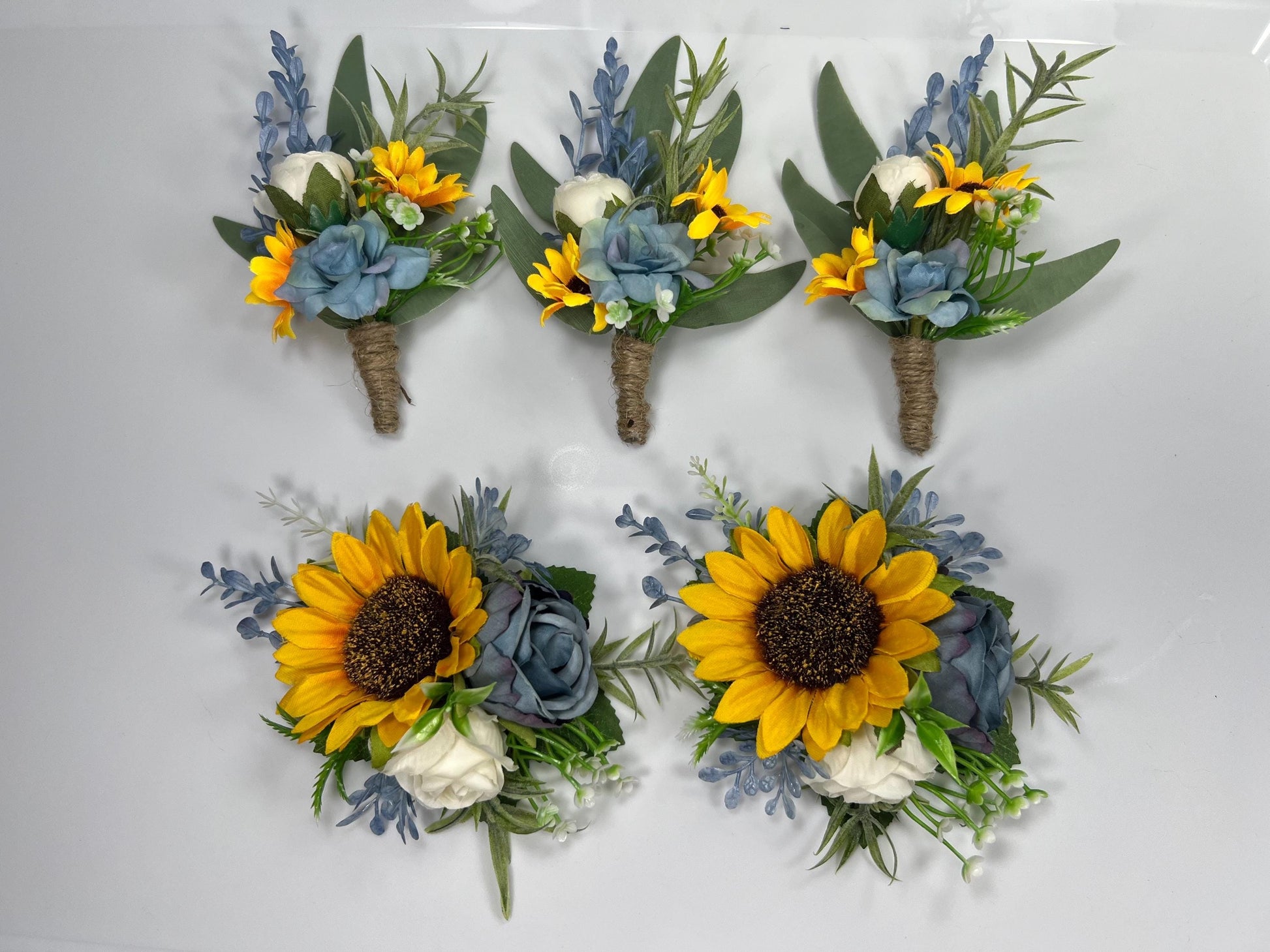 Sunflower Boutonniere Wedding Groom Sunflower Boutonnière Dusty Blue Sunflower Yellow Boho Boutonnière Groomsmen Sunflower Blue Boutonnière