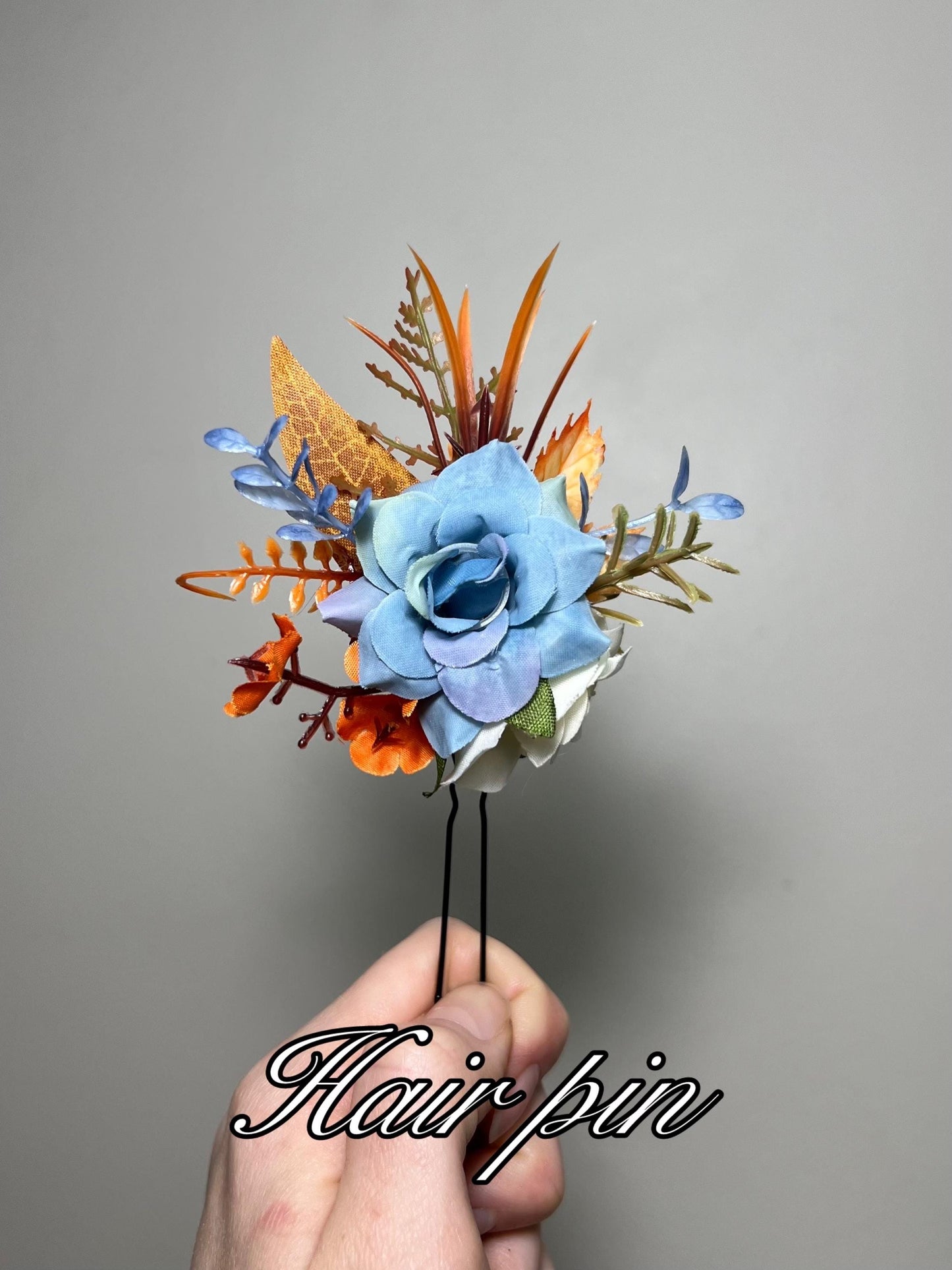 Orange Dusty Blue Bouquet Wedding Boho Terracotta Dusty Blue Bridal Bouquet Burnt Orange Blue Bridesmaids Bouquet Rust Pampas Grass