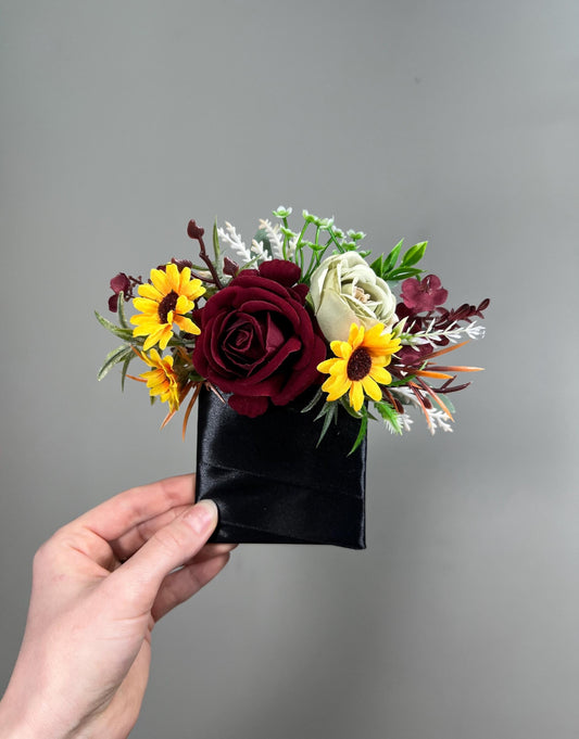 Sunflower Pocket Boutonniere Wedding Groom Boutonnière Sunflower Burgundy Square Groomsmen Sunflower Sage Green Artificial Flowers