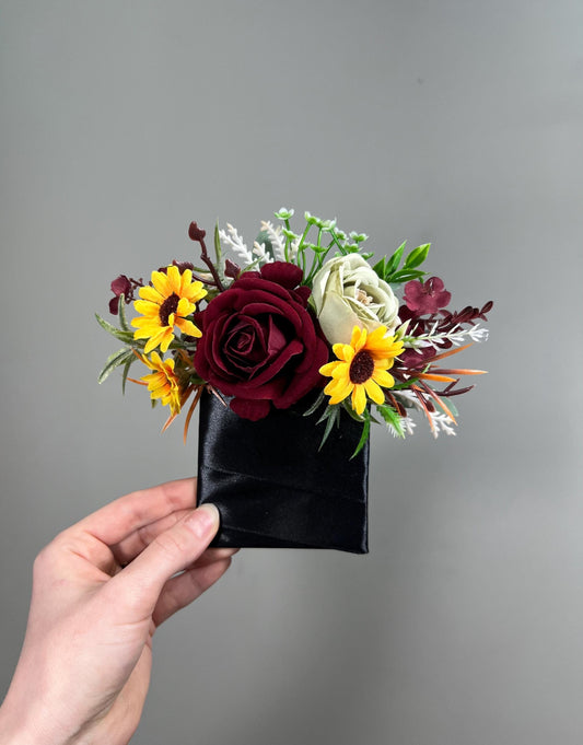 Sunflower Pocket Boutonniere Wedding Groom Boutonnière Sunflower Burgundy Square Groomsmen Sunflower Sage Green Artificial Flowers Reddit