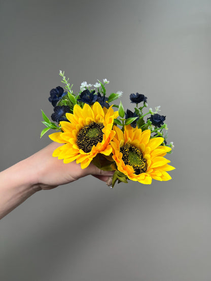 Sunflower Navy Blue Boutonniere Wedding Groom Boutonnières Sunflower Blue Groomsmen Boutonnière Sunflowers Navy Blue Wedding Artificial