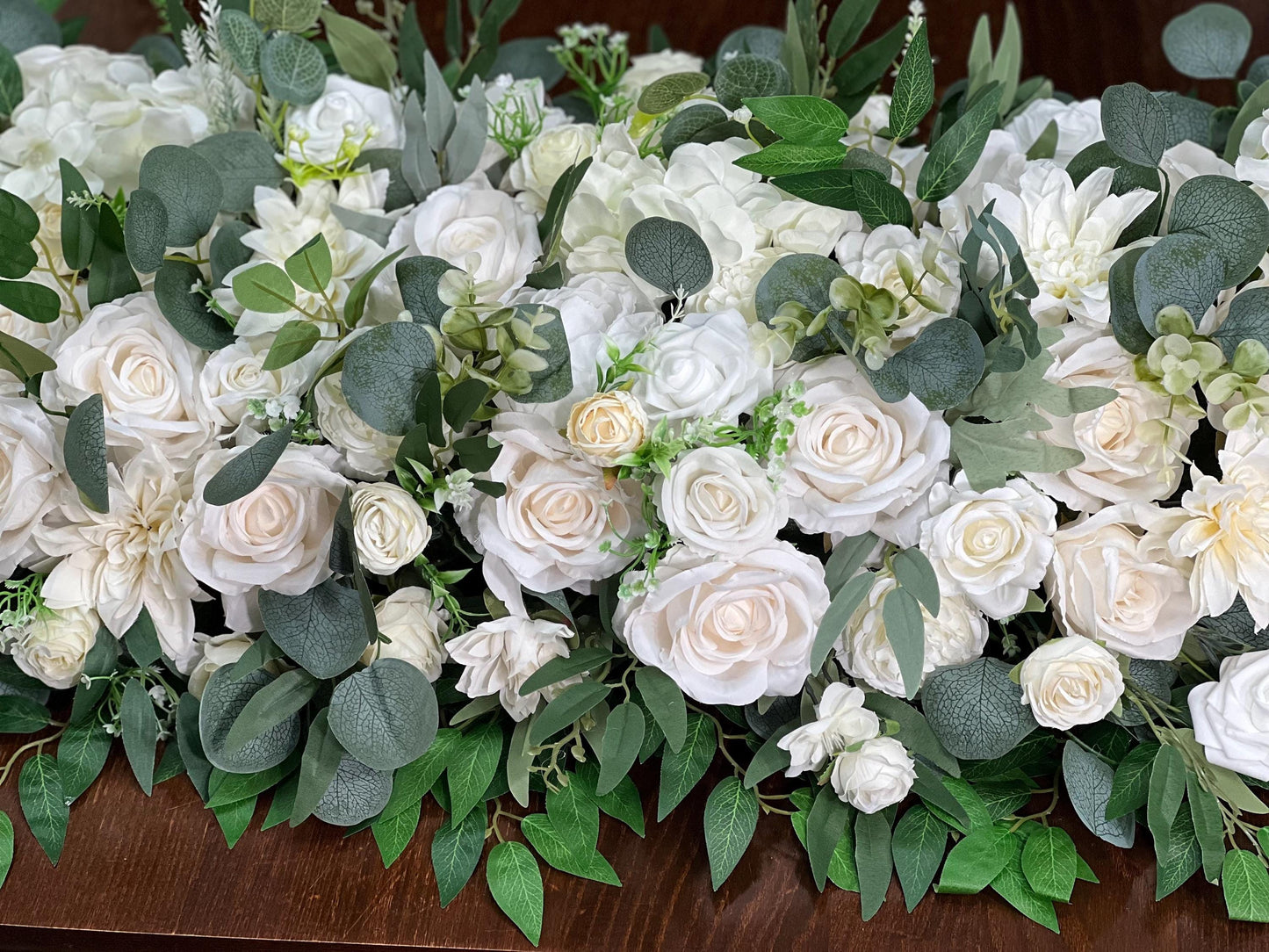 Wedding Sweetheart Decor Table White Ivory Aisle Arrangement Centerpiece Decor White Sweetheart Handmade Artificial Peony Flowers Eucalyptus