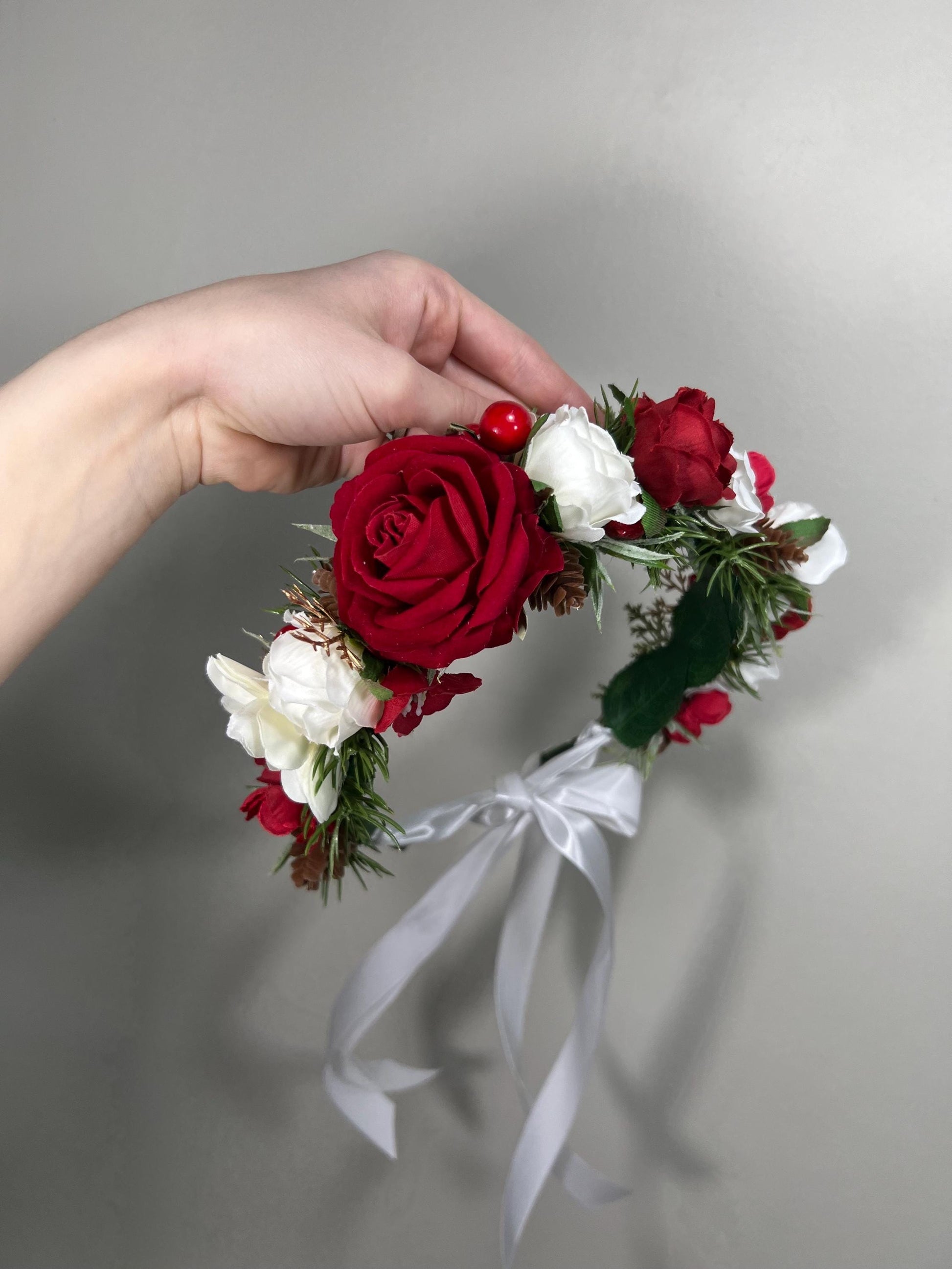 Wedding Flower Crown White Christmas Crown Wedding Floral Headband Flower Adult Crown Flower Girl Wreath Winter Crown Children Red Hair