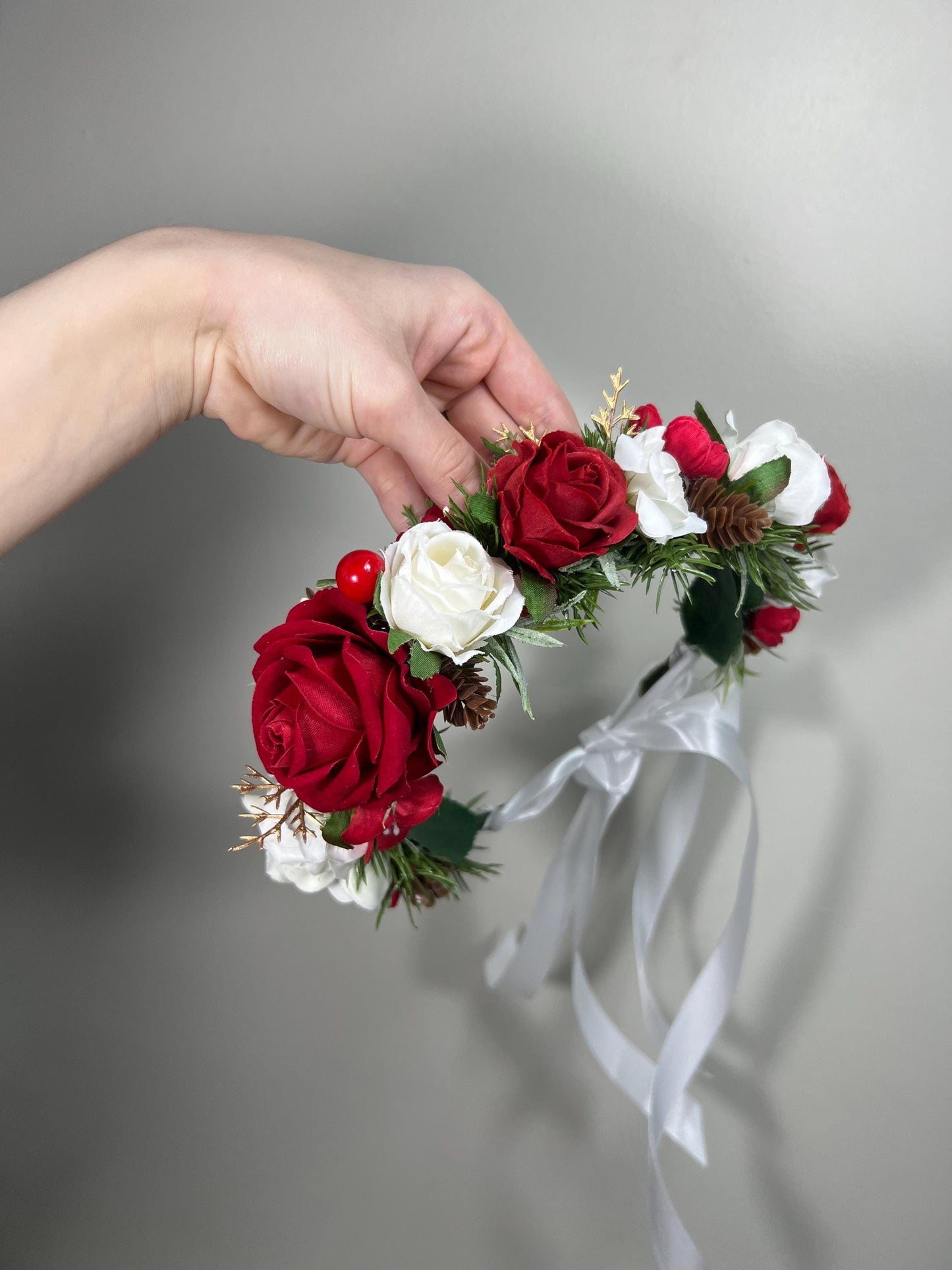 Wedding Flower Crown White Christmas Crown Wedding Floral Headband Flower Adult Crown Flower Girl Wreath Winter Crown Children Red Hair