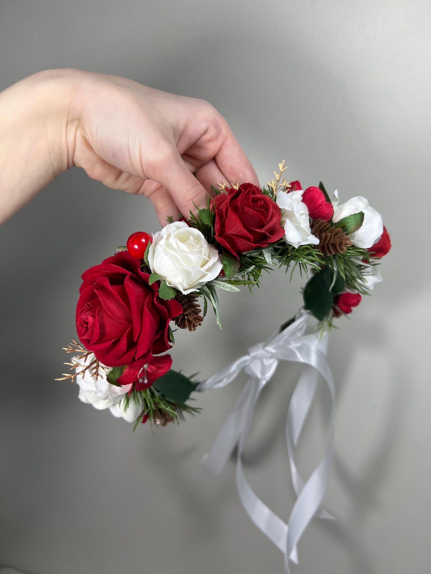 Wedding Flower Crown White Christmas Crown Wedding Floral Headband Flower Adult Crown Flower Girl Wreath Winter Crown Children Red Hair