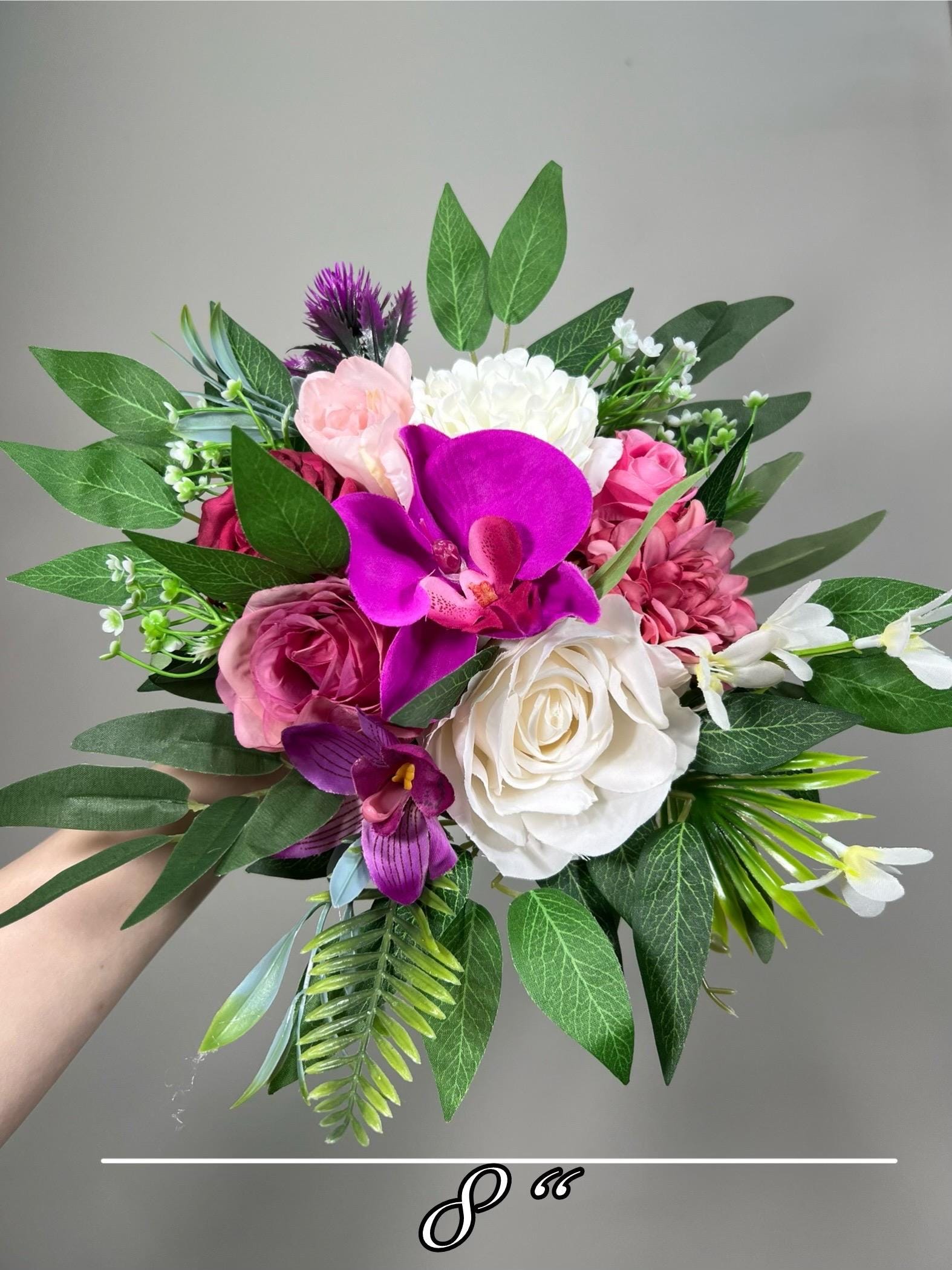 Tropical Bouquet Wedding Fuchsia Orchid Bridesmaids Bouquet Hot Pink Purple Cascade Bouquet Beach White Viva Magenta Artificial Flowrr