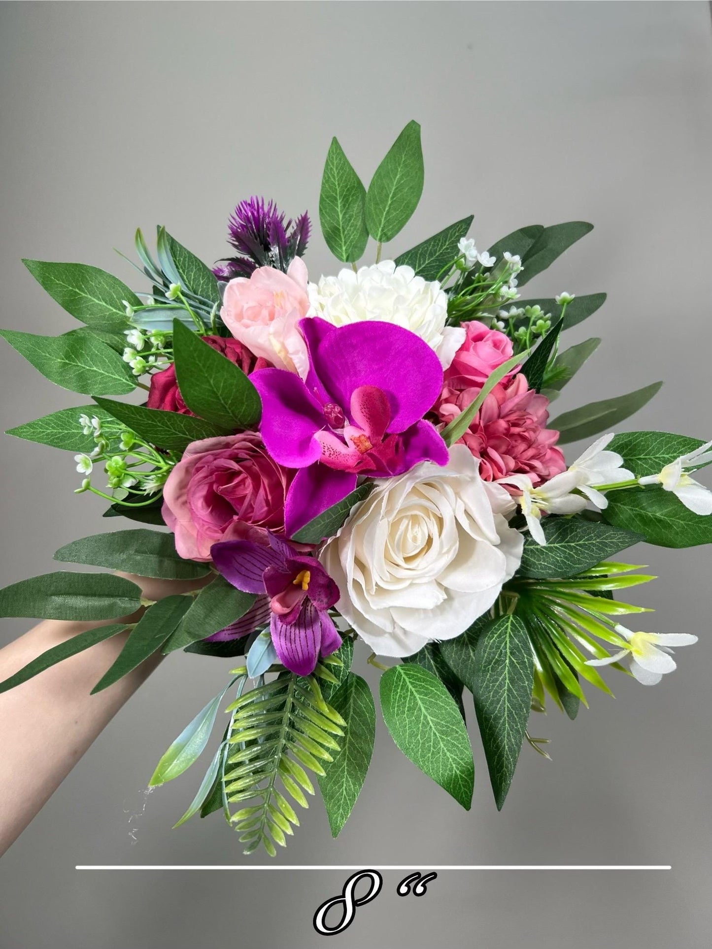 Tropical Bouquet Wedding Fuchsia Orchid Bridesmaids Bouquet Hot Pink Purple Cascade Bouquet Beach White Viva Magenta Artificial Flower