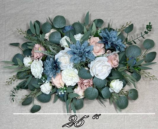 Dusty Blue White Arch Arrangements Wedding Pink Dusty Blue Arbor Arrangement Blush Blue Ivory Wall Decor Pink Blue Swag Arch Arrangements