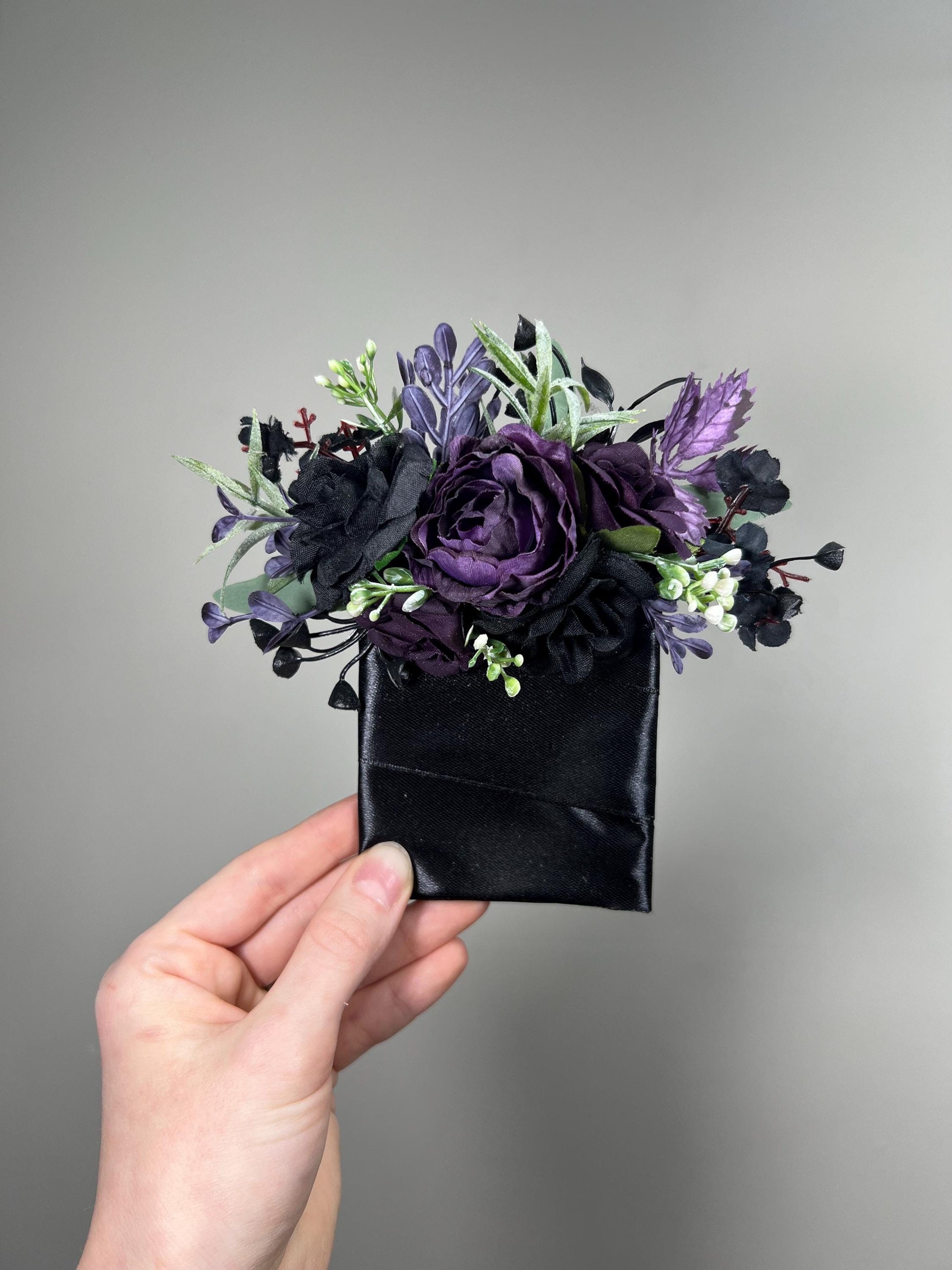 Black Purple Pocket Boutonniere Wedding Groom Boutonnière Black Plum Square Groomsmen Black Dark Purple Pocket Boutonniere Gothic Purple