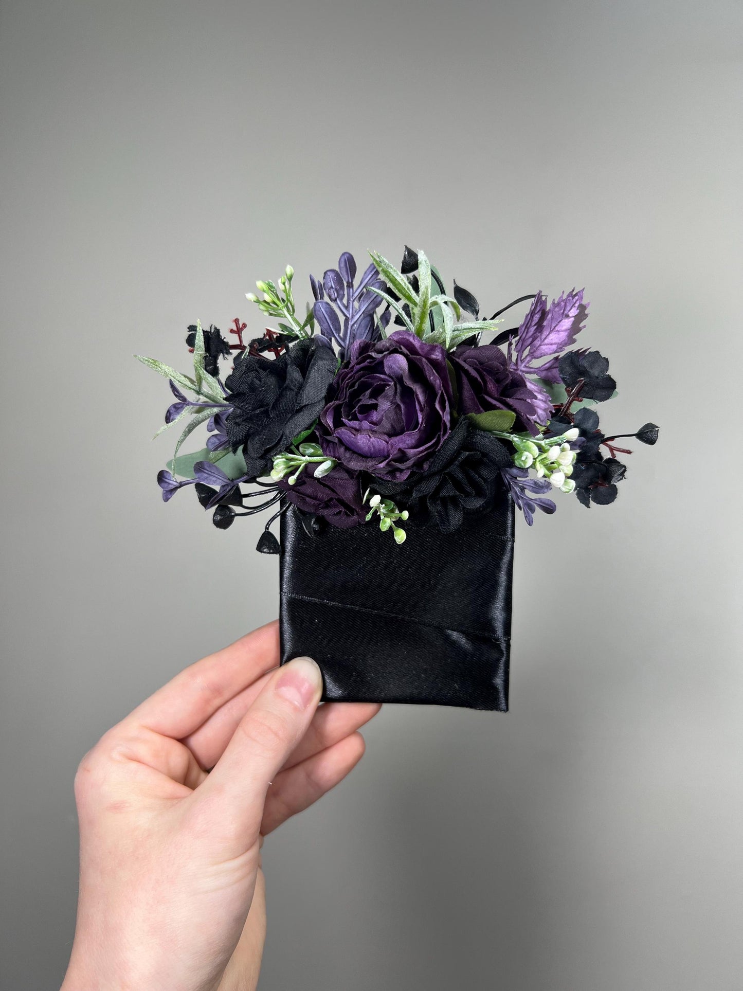 Black Pocket Boutonniere Wedding Groom Boutonnière Black Dark Purple Square Groomsmen Pocket Boutonniere Black Plum Gothic Boutonniere