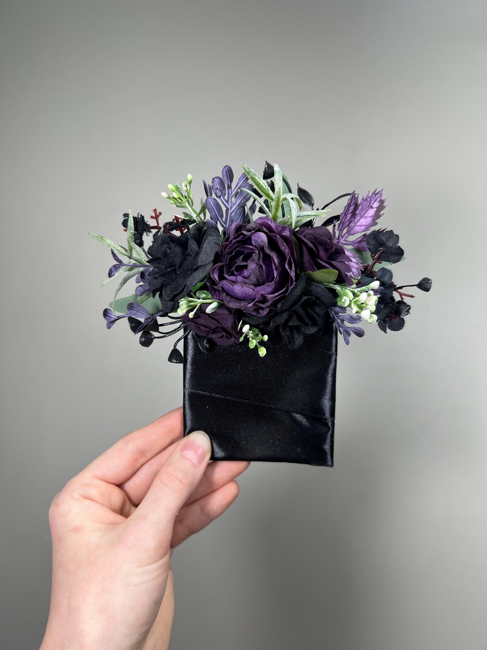 Black Pocket Boutonniere Wedding Groom Boutonnière Black Dark Purple Square Groomsmen Pocket Boutonniere Black Plum Gothic Boutonniere