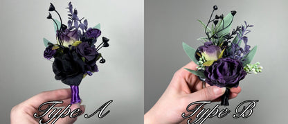 Black Purple Boutonniere Wedding Plum Gothic Groom Boutonniere Black Groomsmen Dark Purple Boutonnière Black Sage Artificial Flower
