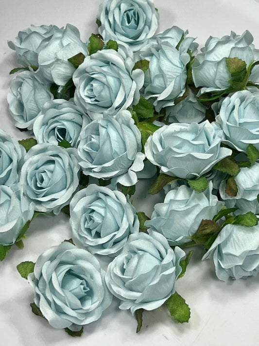 Blue Flower Heads Artificial Rose 1.5” Blue Small Flower Blue Wedding Supplies Craft Light Blue Artificial Head Rose Sky Blue Silk Rose