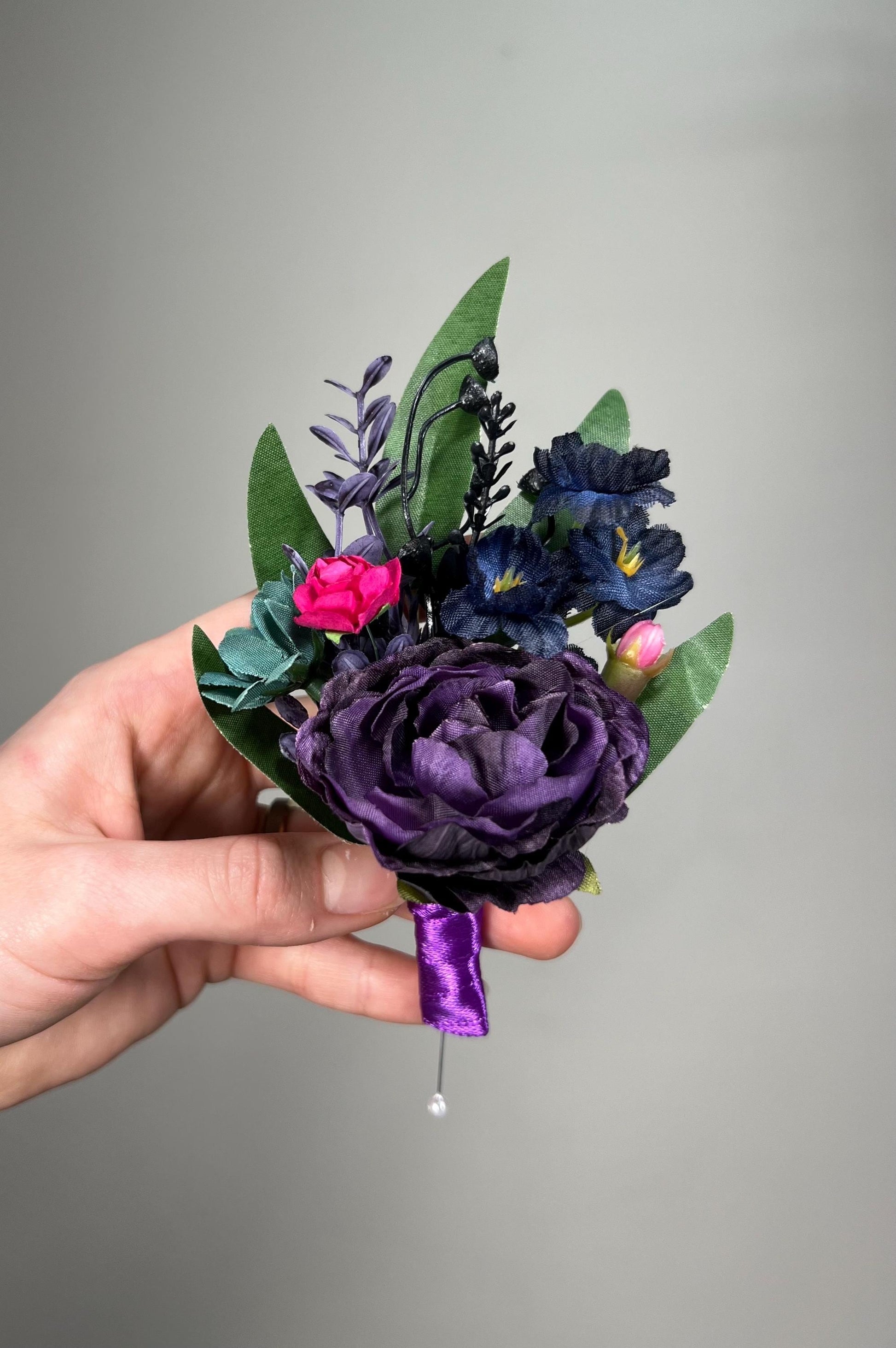 Jewel Tone Boutonniere Wedding Dark Purple Boutonnière Teal Groomsmen Boutonniere Plum Fuchsia Boutonnière Navy Blue Purple Boutonniere