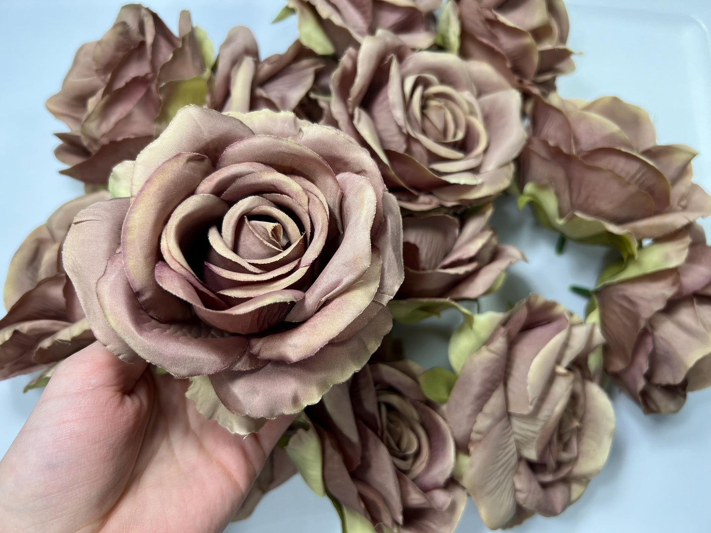Brown Flower Heads 4” Wedding Taupe Rose Flowers Artificial Brown Flowers Silk Flower Head Beige Brown Tan Roses DIY Mocha Brown