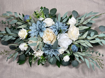 Dusty Blue Arch Arrangements Wedding Blue White Arbor Arrangement Dusty Blue Ivory Wall Decor Dahlia Blue White Swag Arch Arrangements