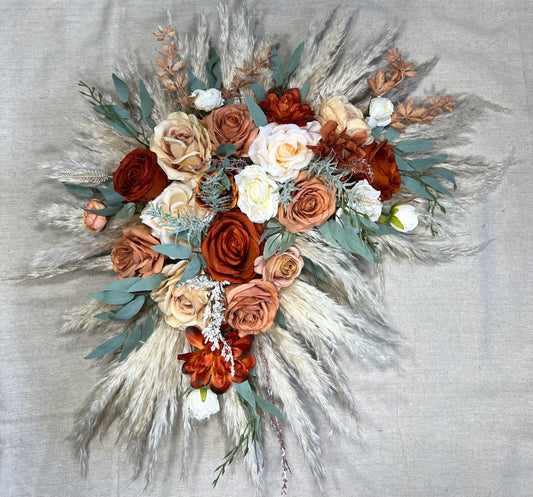 Orange Arch Arrangement Wedding Rust Arbor Arrangement Boho Burnt Orange Brown Pampas Grass Rust Decor White Terracotta Arch Arrangement