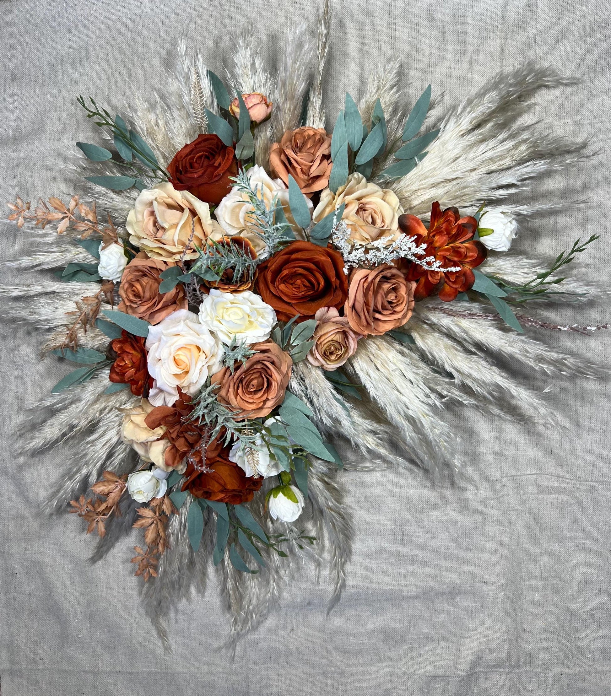 Orange Arch Arrangement Wedding Rust Arbor Arrangement Boho Burnt Orange Brown Pampas Grass Rust Decor White Terracotta Arch Arrangement