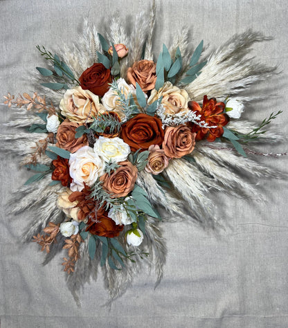 Orange Arch Arrangement Wedding Rust Arbor Arrangement Boho Burnt Orange Brown Pampas Grass Rust Decor White Terracotta Arch Arrangement