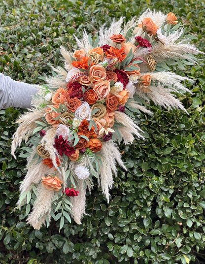 Terracotta Arch Arrangement Wedding Boho Burnt Orange Curved Arrangement Burgundy Pampas Grass Arbor Arrangement Rust White Gold Wedding