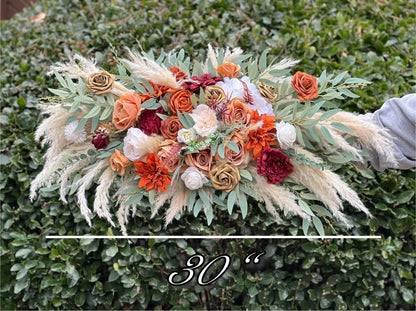 Terracotta Arch Arrangement Wedding Boho Burnt Orange Curved Arrangement Burgundy Pampas Grass Arbor Arrangement Rust White Gold Wedding