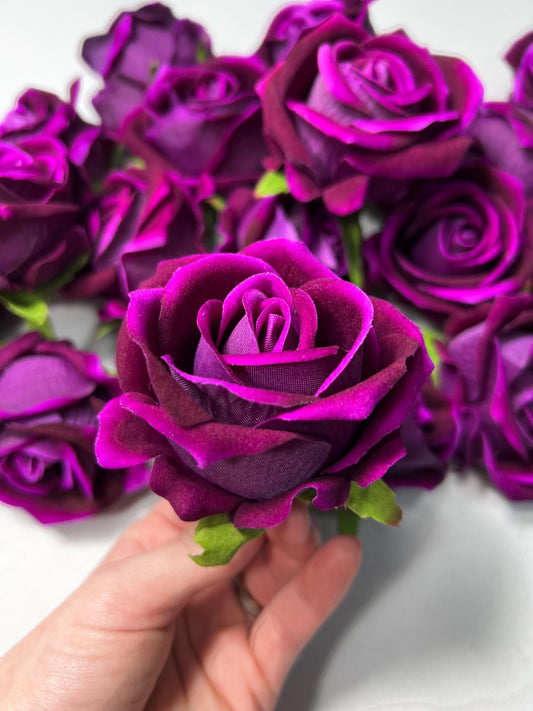Purple Rose Heads Wedding Artificial Purple 2.5” Magenta Flower Head Heads Dark Purple Craft Supplies Wedding Magenta Roses Head Home Decor