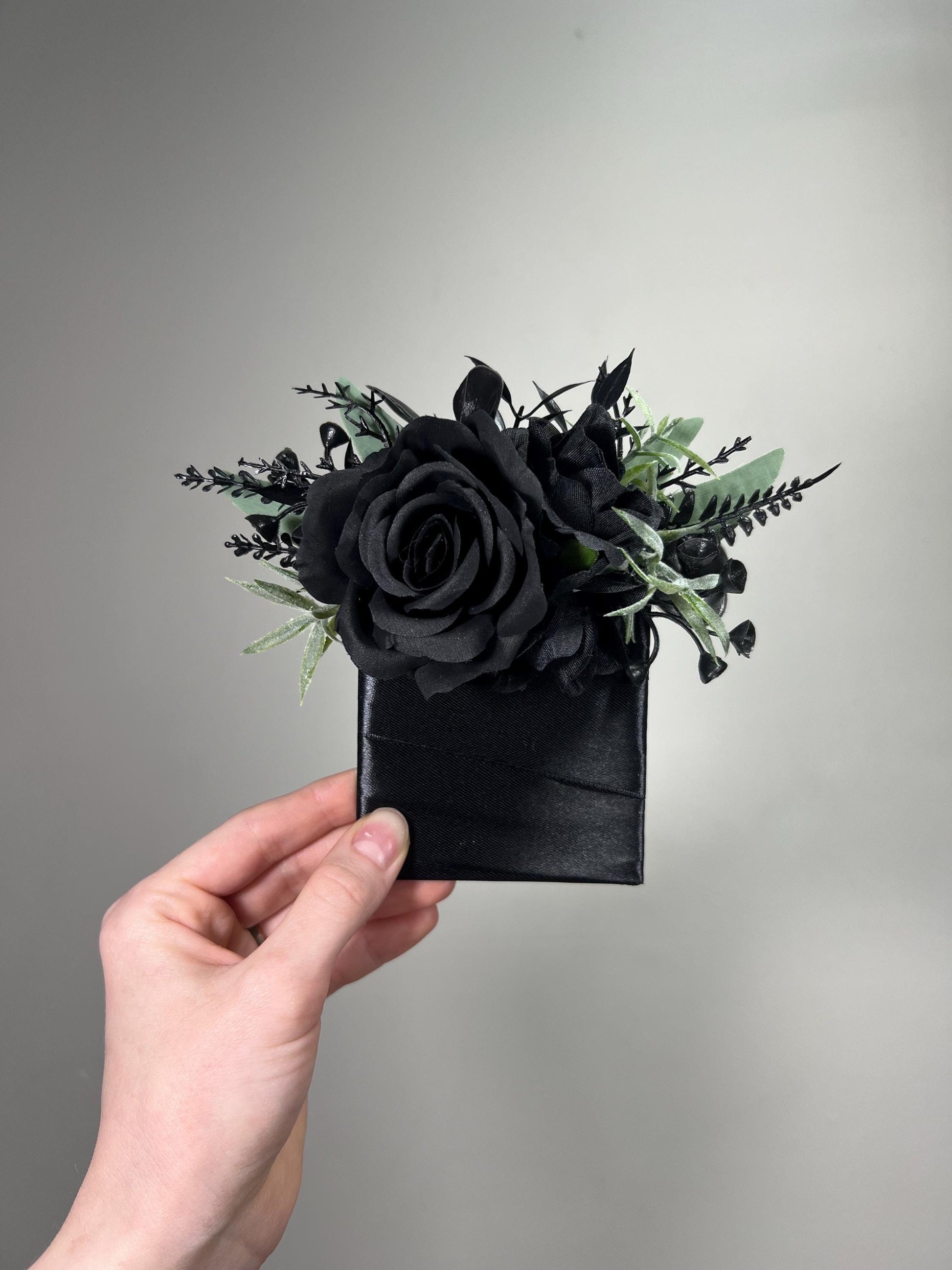Black Pocket Boutonniere Wedding Groom Boutonnière Gothic Black Square Groomsmen Pocket Boutonniere Black Sage Green Boutonniere Prom