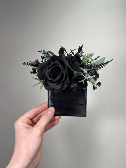 Black Pocket Boutonniere Wedding Groom Boutonnière Gothic Black Square Groomsmen Pocket Boutonniere Black Sage Green Boutonniere Prom