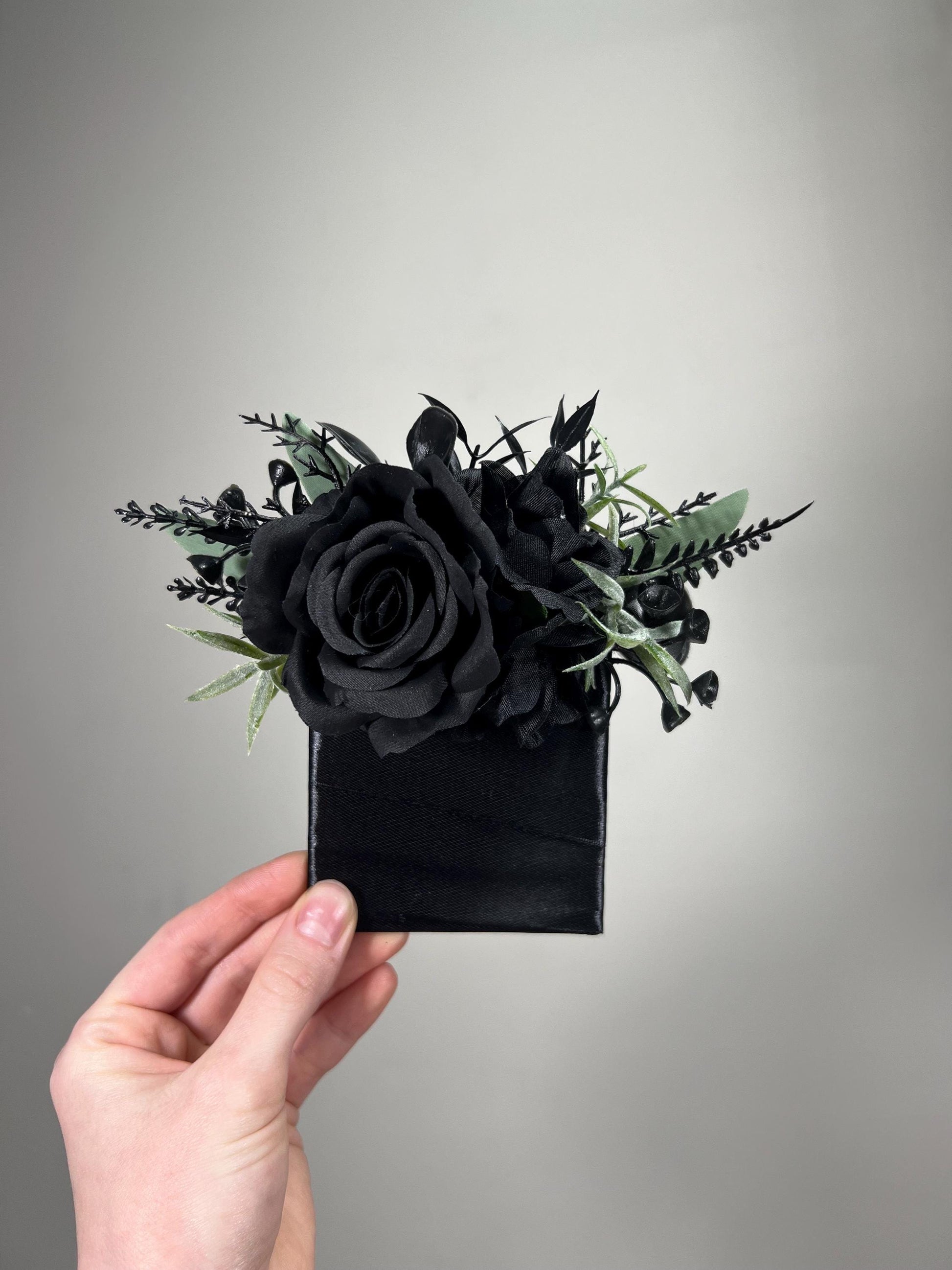 Black Pocket Boutonniere Wedding Groom Boutonnière Gothic Black Square Groomsmen Pocket Boutonniere Black Sage Green Boutonniere Prom