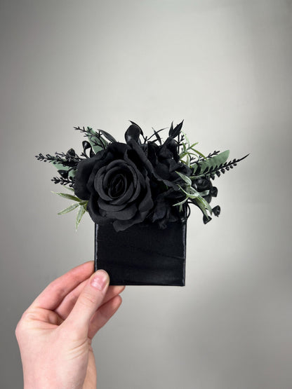 Black Pocket Boutonniere Wedding Groom Boutonnière Gothic Black Square Groomsmen Pocket Boutonniere Black Sage Green Boutonniere Prom