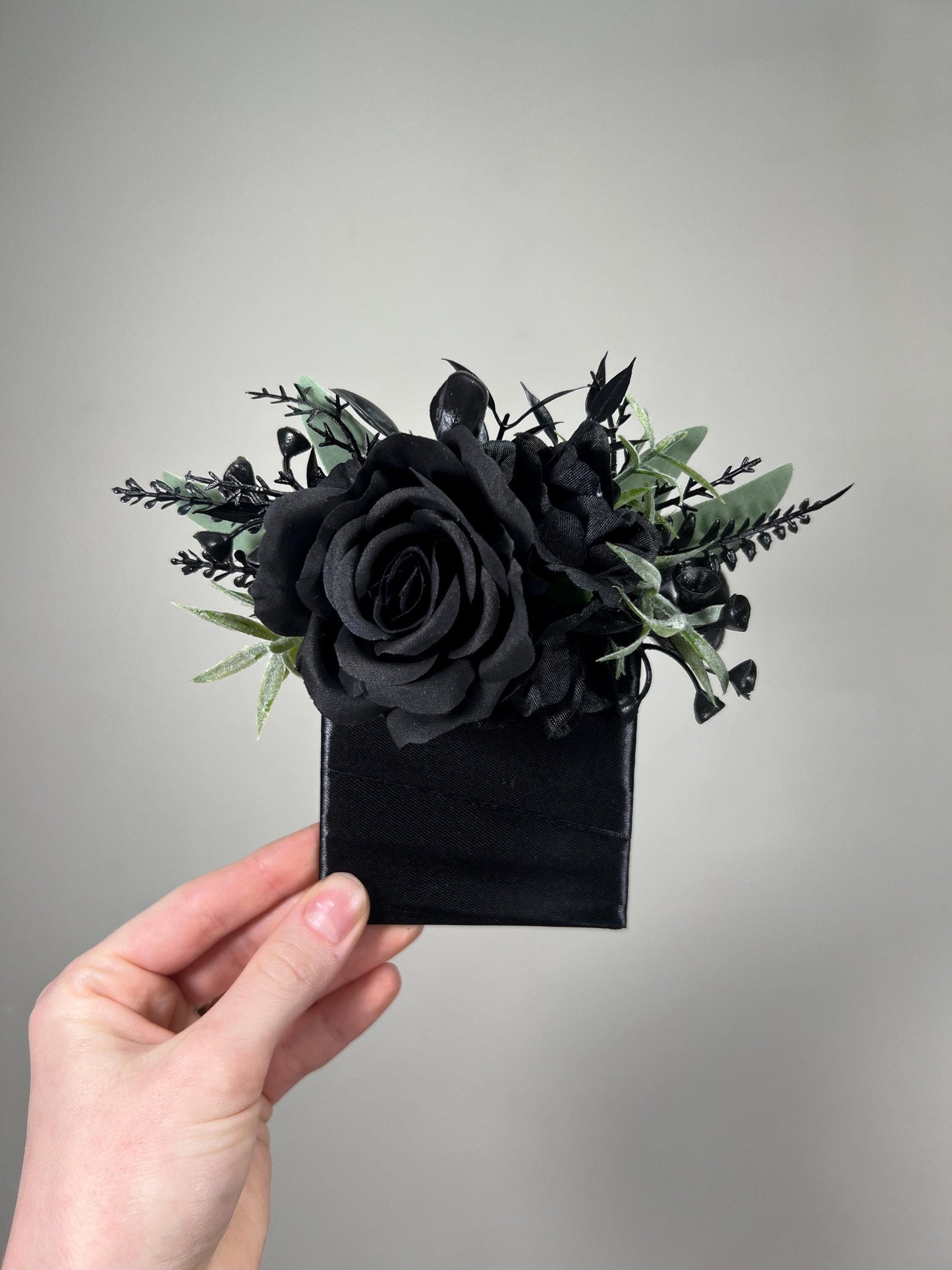 Black Pocket Boutonniere Wedding Groom Boutonnière Gothic Black Square Groomsmen Pocket Boutonniere Black Sage Green Boutonniere Prom