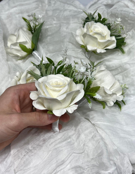 White Corsage Wedding Wrist Corsage Bridesmaids Corsage Ivory Mom Corsage Prom Artificial Flowers White Corsage Baby Breath