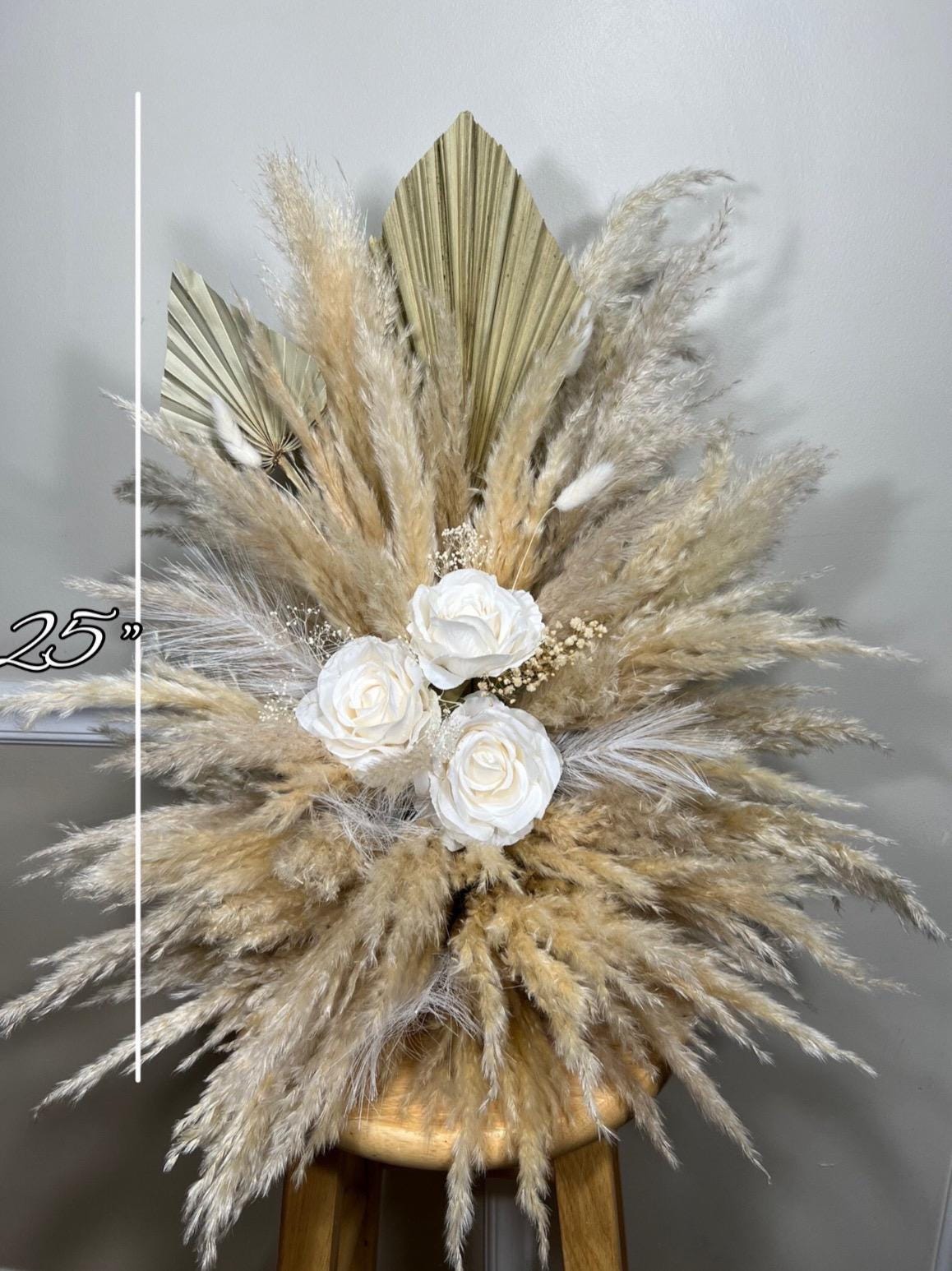 Wedding Aisle Marker Flower Floor Arrangement Barrel Décor Boho White Ivory Pampas Grass Palm Leaves