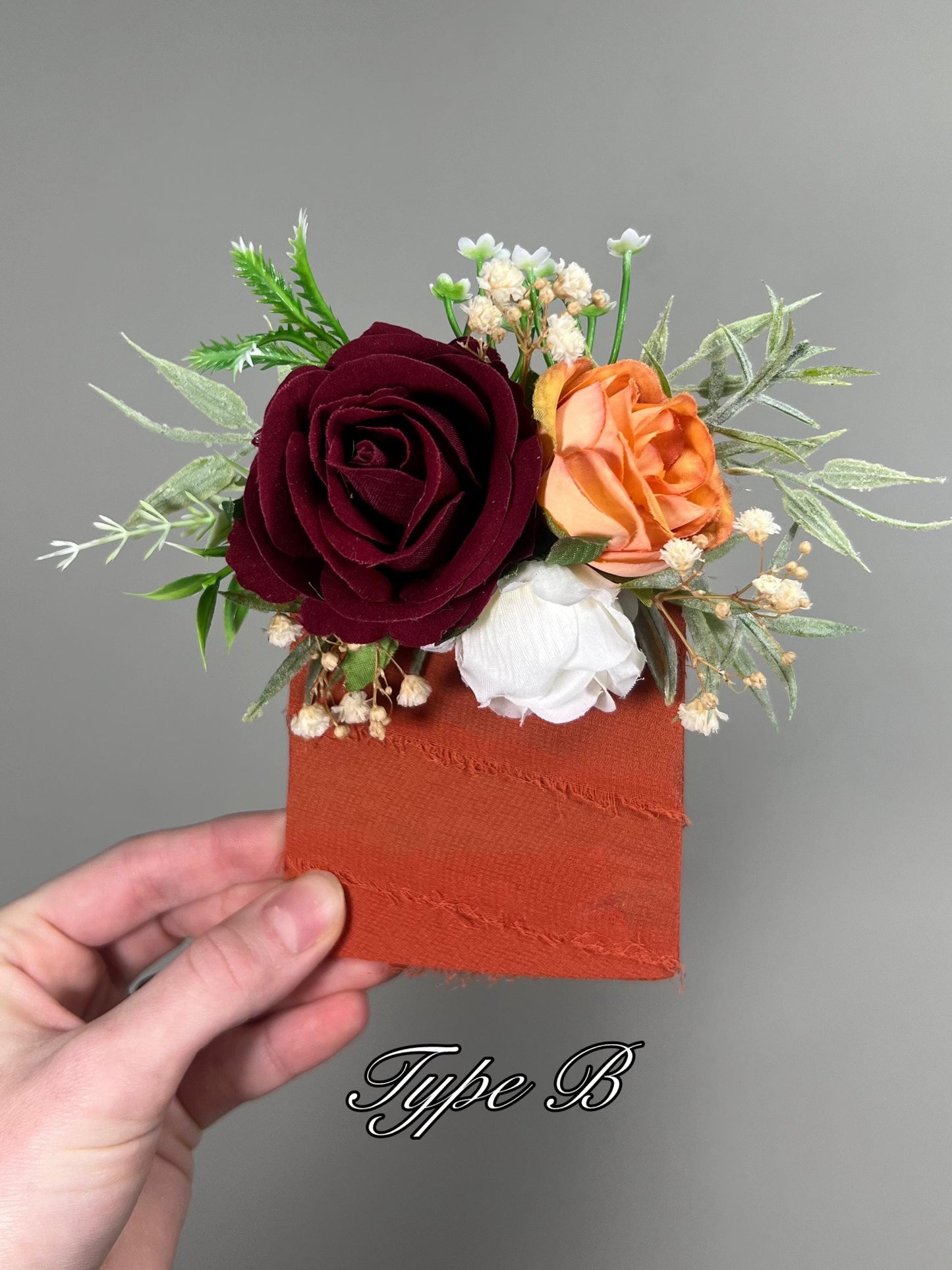 Orange Burgundy Pocket Boutonniere Terracotta Groom Boutonnière Square Burnt Orange Burgundy White Pocket Boutonnière Groomsmen Baby Breath