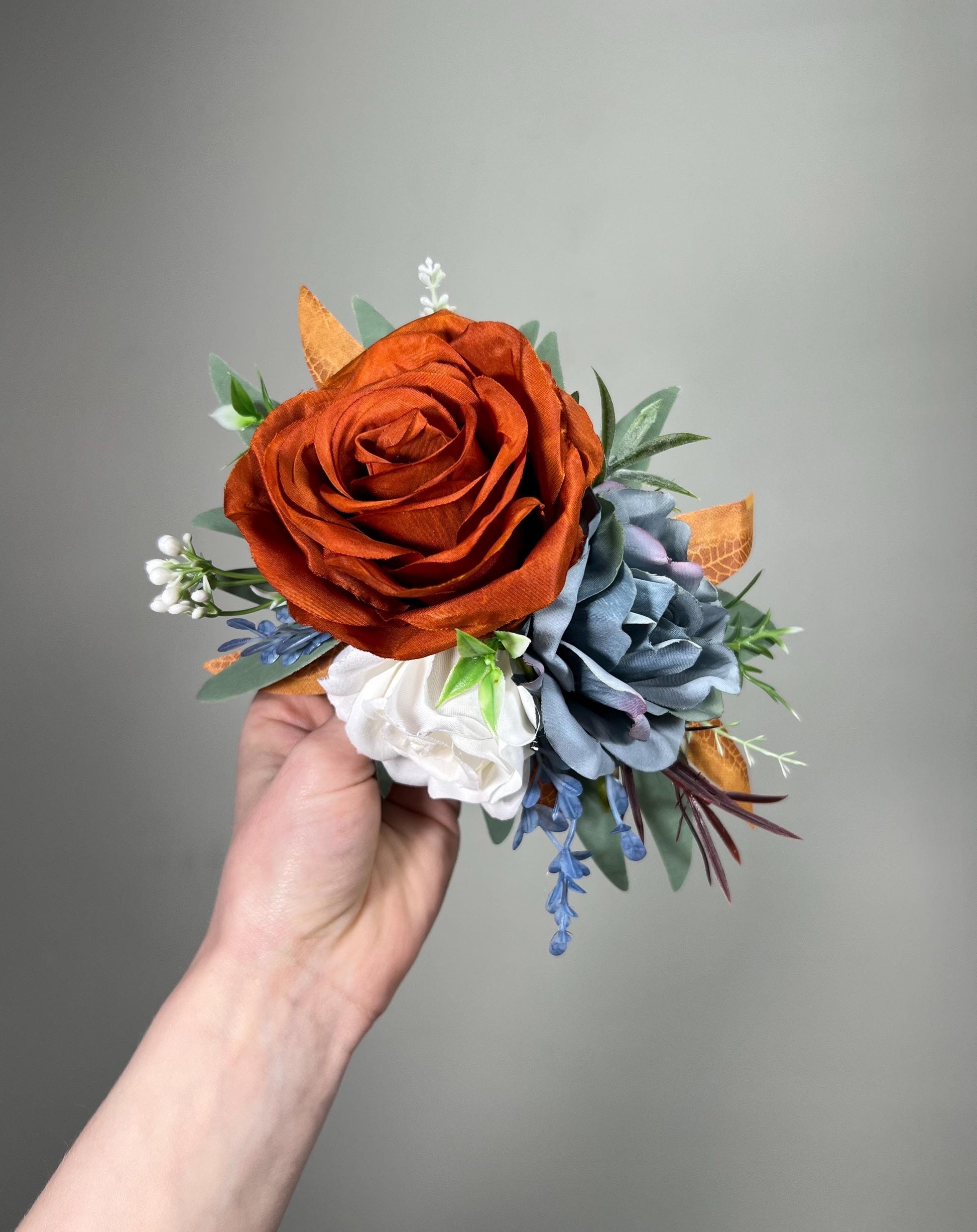 Terracotta Dusty Blue Cake Flower Decoration Wedding Rust Blue Cake Topper Burnt Orange Dusty Blue Cake Decoration Flower Artificial Topper