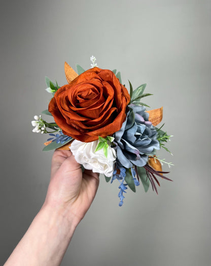 Terracotta Dusty Blue Cake Flower Decoration Wedding Rust Blue Cake Topper Burnt Orange Dusty Blue Cake Decoration Flower Artificial Topper