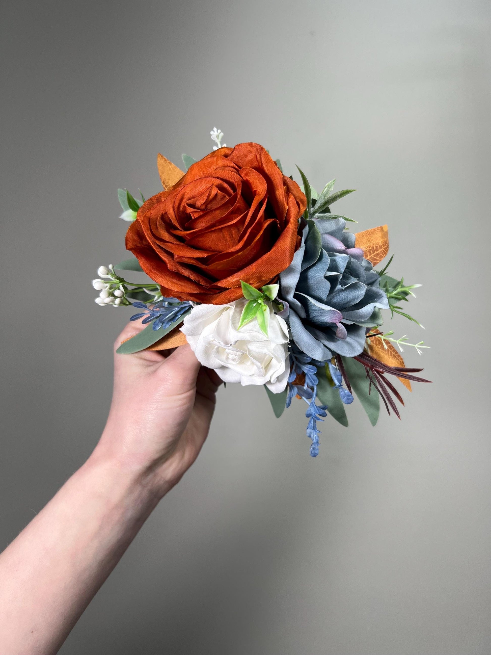 Terracotta Dusty Blue Cake Flower Decoration Wedding Rust Blue Cake Topper Burnt Orange Dusty Blue Cake Decoration Flower Artificial Topper