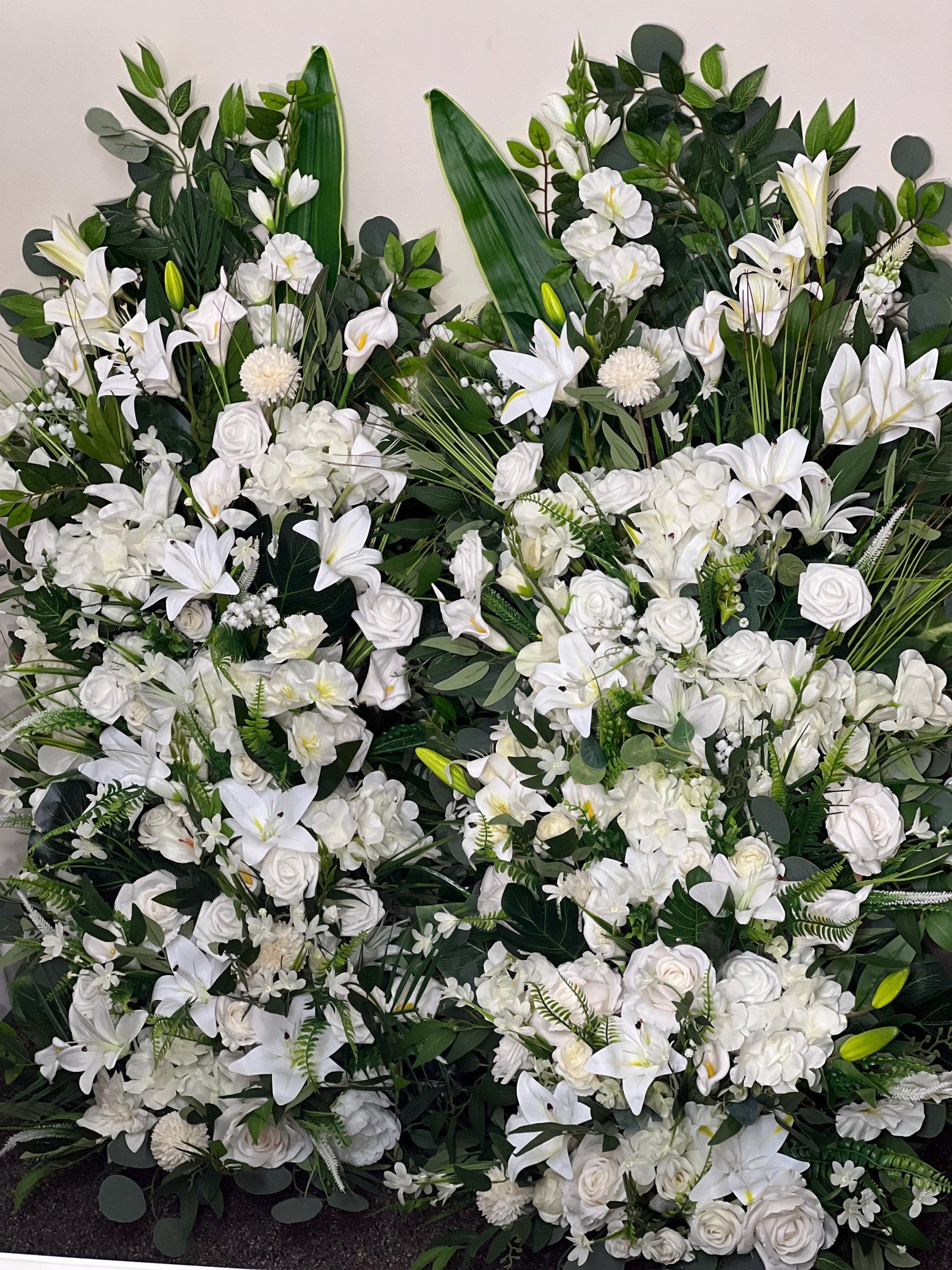 Wedding Aisle Marker Flower Floor Arrangement Whiskey Barrel Décor White Ground Arch White Lilies